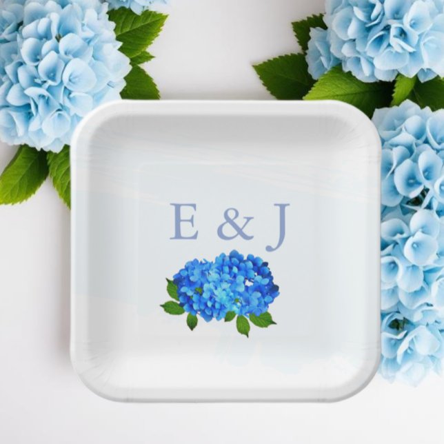 Blaue Hortensien-Blumenhochzeit Pappteller (Von Creator hochgeladen)