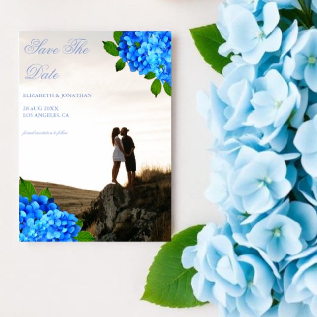 Blaue Hortensien-Blumenhochzeit Save The Date (Von Creator hochgeladen)