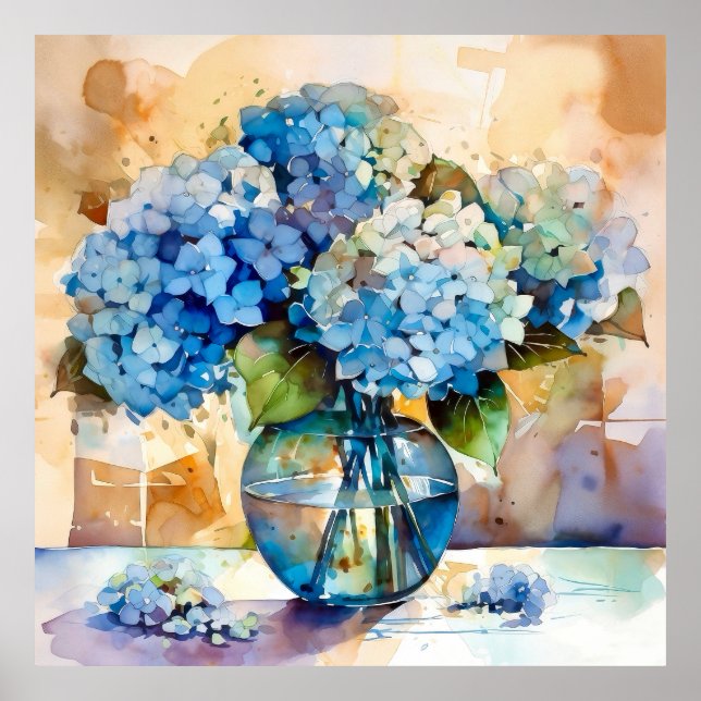 Blaue Hortensien-Blumenkunst Poster (Vorne)