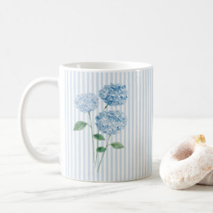 Blaue Hortensien-Blumenmalerei Blaue Streifen Kaffeetasse