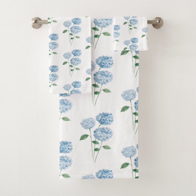 Blaue Hortensien-Blumenmalerei-Muster Badhandtuch Set (Insitu)