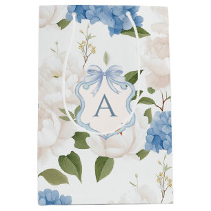 Blaue Hortensien-Blumenmonogramm Mittlere Geschenktüte