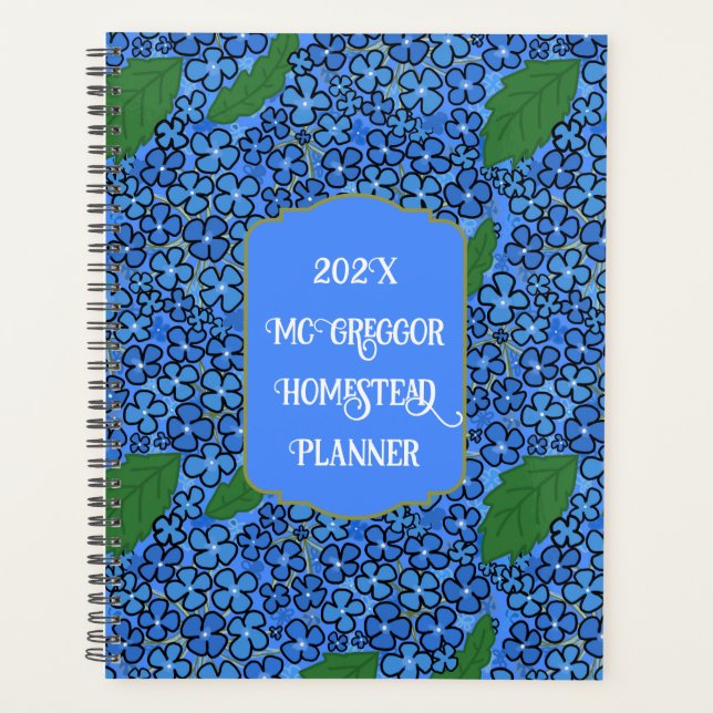 Blaue Hortensien-Blumenmuster Individueller Planer (Vorderseite)