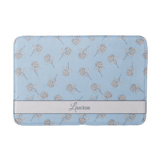 Blaue Hortensien-Blumenmuster-Monogramm-Bad Badematte