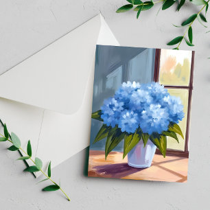 Blaue Hortensien-Blumenstrauß-Blumenmalerei-Karte