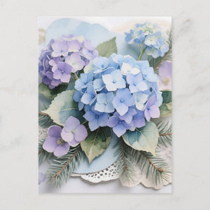 Blaue Hortensien-Blumenstrauß-Watercolor Serenity Postkarte