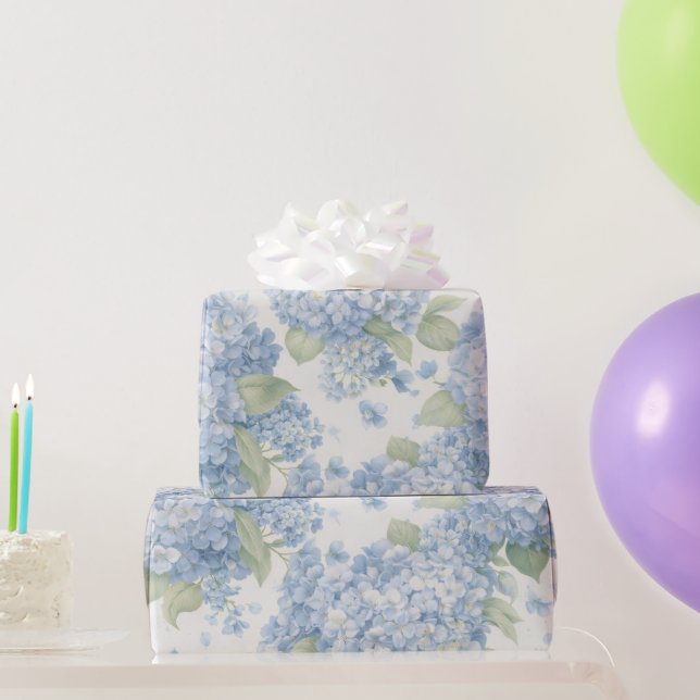 Blaue Hortensien-Blüten Geschenkpapier (Partygeschenke)