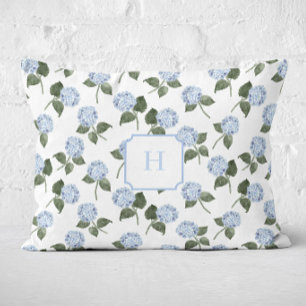Blaue Hortensien-Blüten-Monogramm Dekokissen