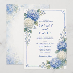 Blaue Hortensien-Botanische Hochzeit Einladung