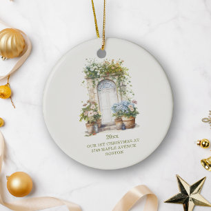 Blaue Hortensien Cottage-Tür Weihnachten neues Zuh Keramik Ornament