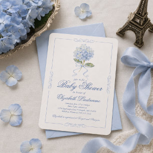 Blaue Hortensien-Einladung zur Babyparty mit blaue Einladung