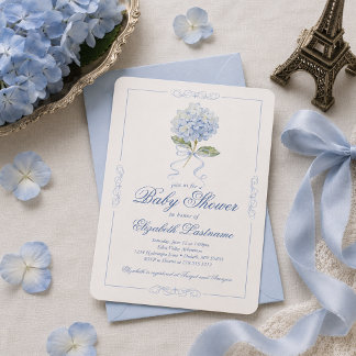 Blaue Hortensien-Einladung zur Babyparty mit blaue Einladung