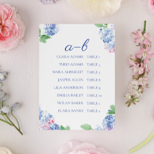 Blaue Hortensien Elegante Alphabetische Sitzordnun Tischnummer