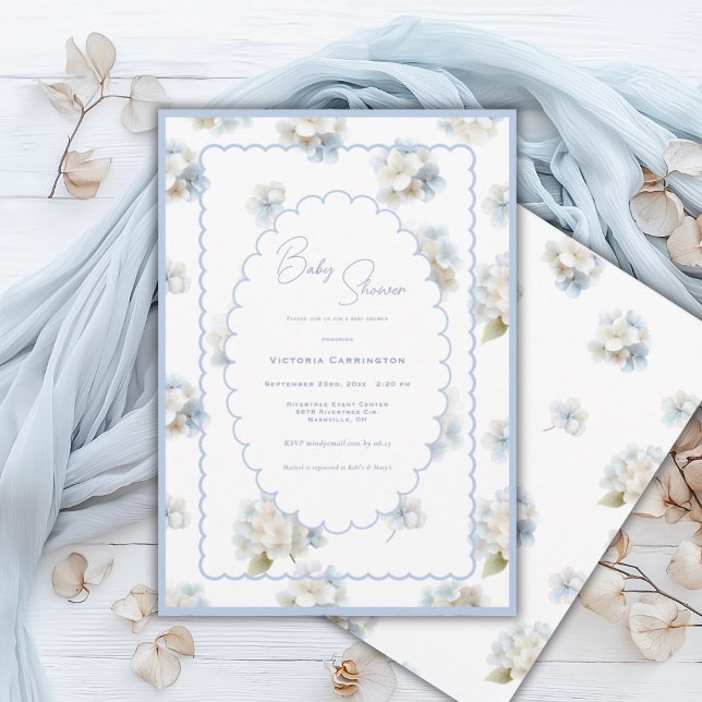 Blaue Hortensien Elegante Babyparty Einladung (Von Creator hochgeladen)