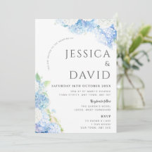 Blaue Hortensien Elegante Hochzeitseinladung