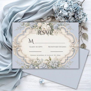 Blaue Hortensien Elegante Vintage-Hochzeit RSVP Karte