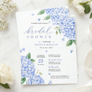 Blaue Hortensien Elegante Wasserfarben Floral Einladung
