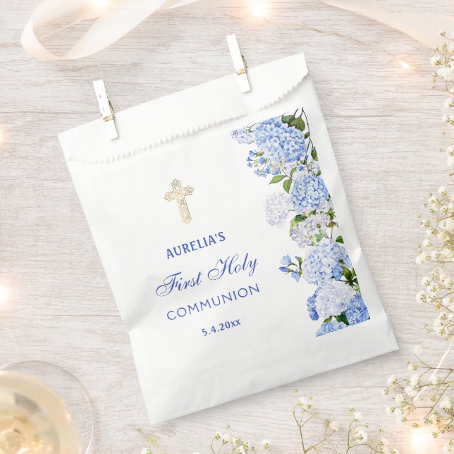 Blaue Hortensien Erstkommunion Geschenktütchen (Ausgeschnitten)