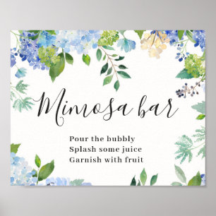 Blaue Hortensien Floral Chic Mimosa Bar Schild Pos