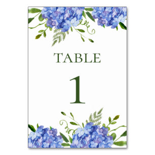Blaue Hortensien Florale Aquarell-Hochzeit Tischnummer