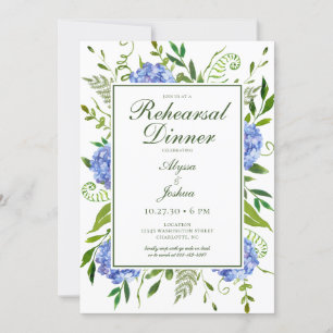 Blaue Hortensien Florale Aquarell-Probeessen Einladung