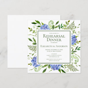 Blaue Hortensien Florale Aquarell-Probeessen Einladung