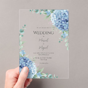 Blaue Hortensien Florale Elegante Hochzeit Acryleinladungen