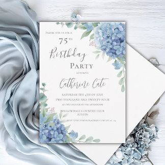 Blaue Hortensien Florale Eleganz 75. Geburtstag Einladung