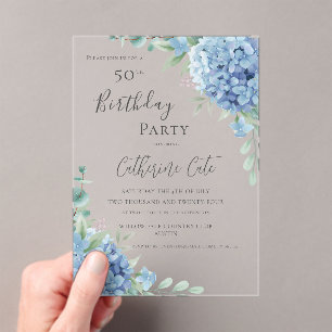 Blaue Hortensien Florale Eleganz zum 50. Geburtsta Acryleinladungen