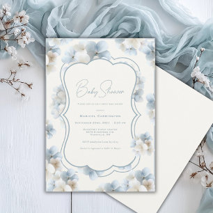 Blaue Hortensien Florale Vintage Baby Shower-Einla Einladung