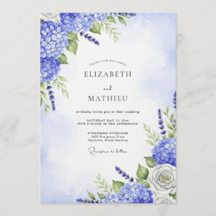 Blaue Hortensien Florale Whimsy-Hochzeit Einladung