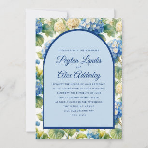 Blaue Hortensien Floraler Bogen Hochzeit Einladung