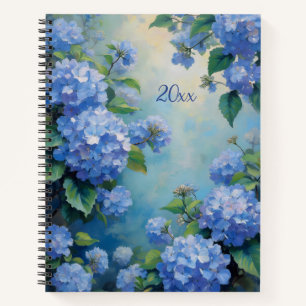 Blaue Hortensien Florales Spiralbuch Frühling Notizbuch