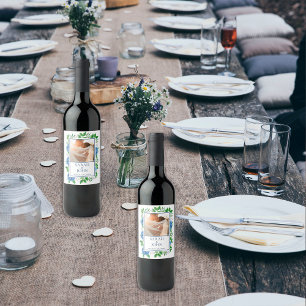 Blaue Hortensien Foto Hochzeit Wein Etikett