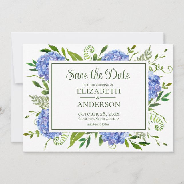 Blaue Hortensien Foto Save The Date (Vorderseite)