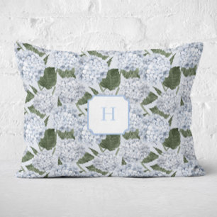 Blaue Hortensien-Garten-Monogramm Dekokissen