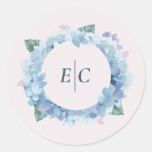Blaue Hortensien-Garten-Monogramm-Hochzeitsaufkleb