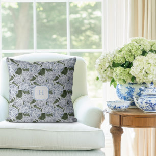 Blaue Hortensien-Garten-Monogramm   Kissen
