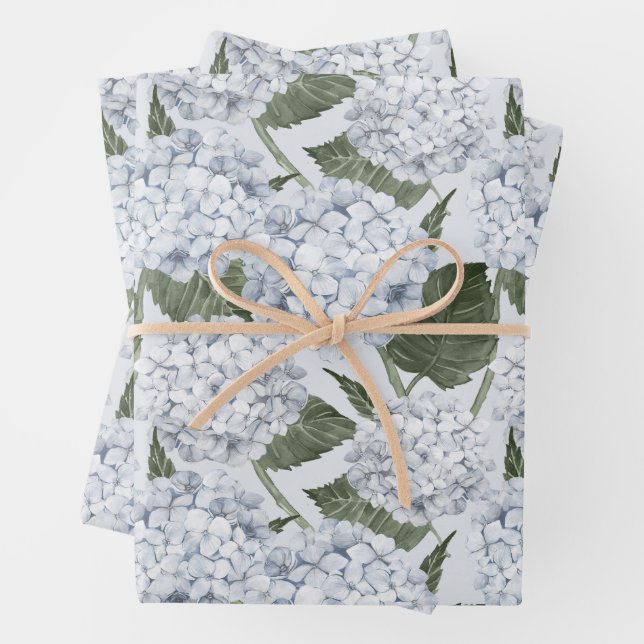 Blaue Hortensien-Gartenblumen  Geschenkpapier Set (Beispiel)