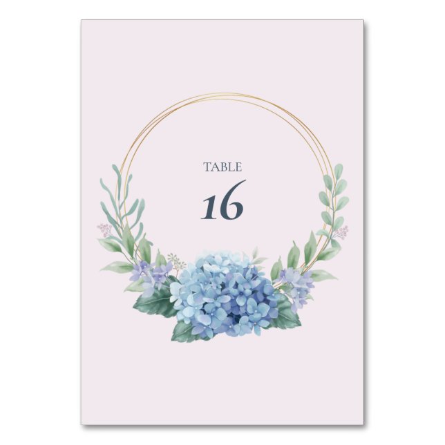 Blaue Hortensien-Gartenhochzeit-Tischnummer Tischnummer (Vorderseite)