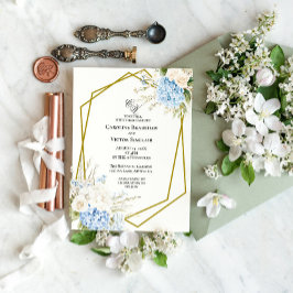 Blaue Hortensien-Geometrische Hochzeitseinladung Einladung