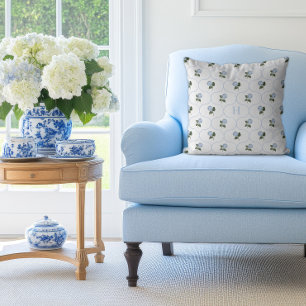 Blaue Hortensien-Gitter-Monogramm   Kissen