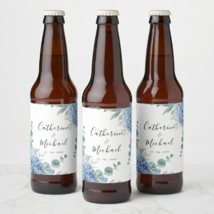 Blaue Hortensien Hochzeit  Bierflaschenetikett