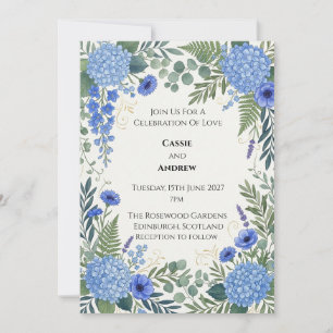 Blaue Hortensien-Hochzeit Einladung