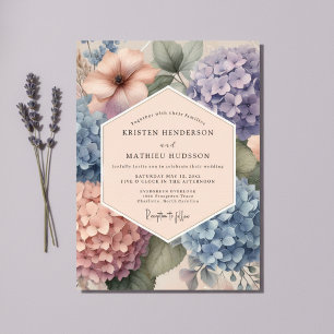 Blaue Hortensien-Hochzeit Einladung