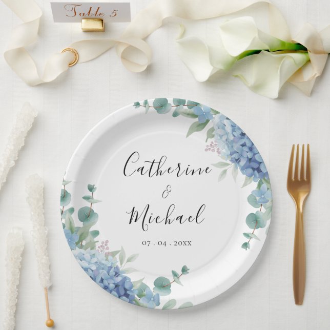 Blaue Hortensien Hochzeit  Pappteller (Hochzeit)