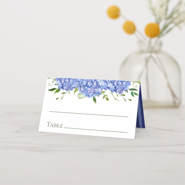Blaue Hortensien Hochzeit Platzkarte (Vorderseite)