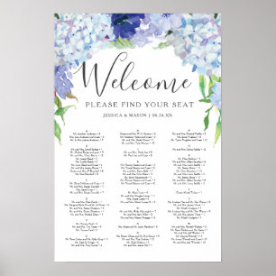 Blaue Hortensien-Hochzeit Sitzplan Schild