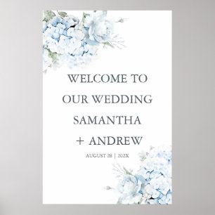 Blaue Hortensien Hochzeit Willkommensschild Gedruc Poster