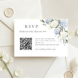 Blaue Hortensien-Hochzeits-QR-Code-RSVP-Karte mit Einladung